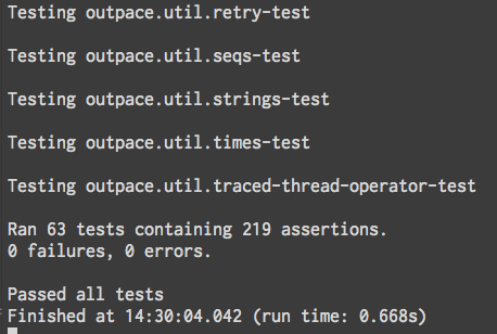 Normal view of test output