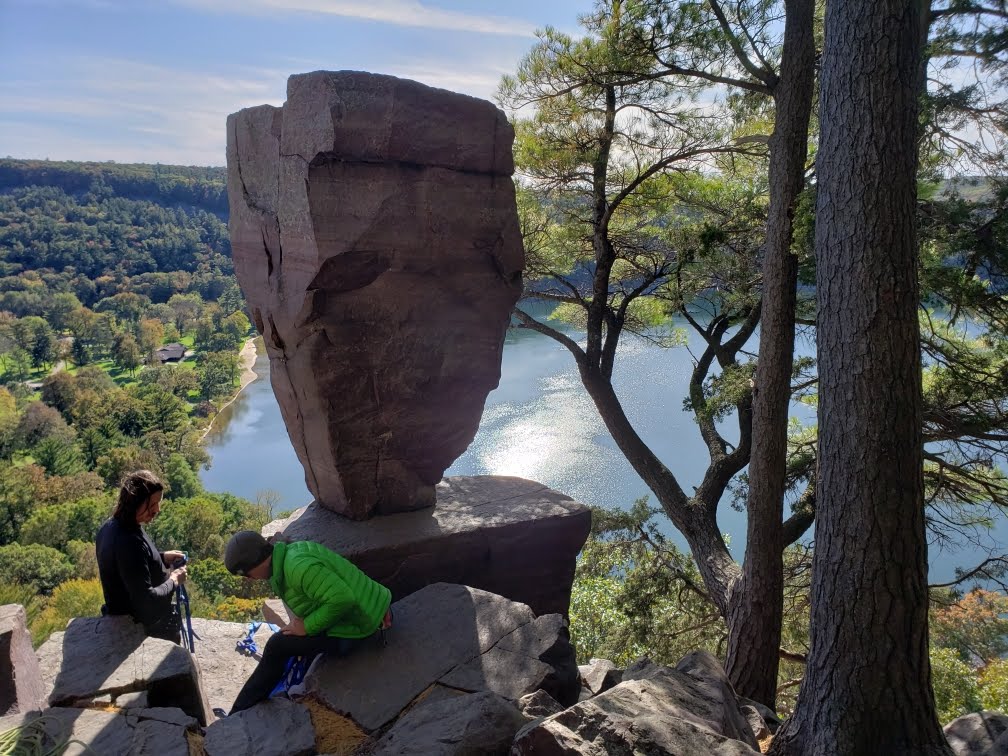 Setting up top rope anchors near the balanced rock