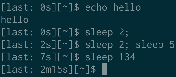 Command line prompt showing runtimes of previous commands